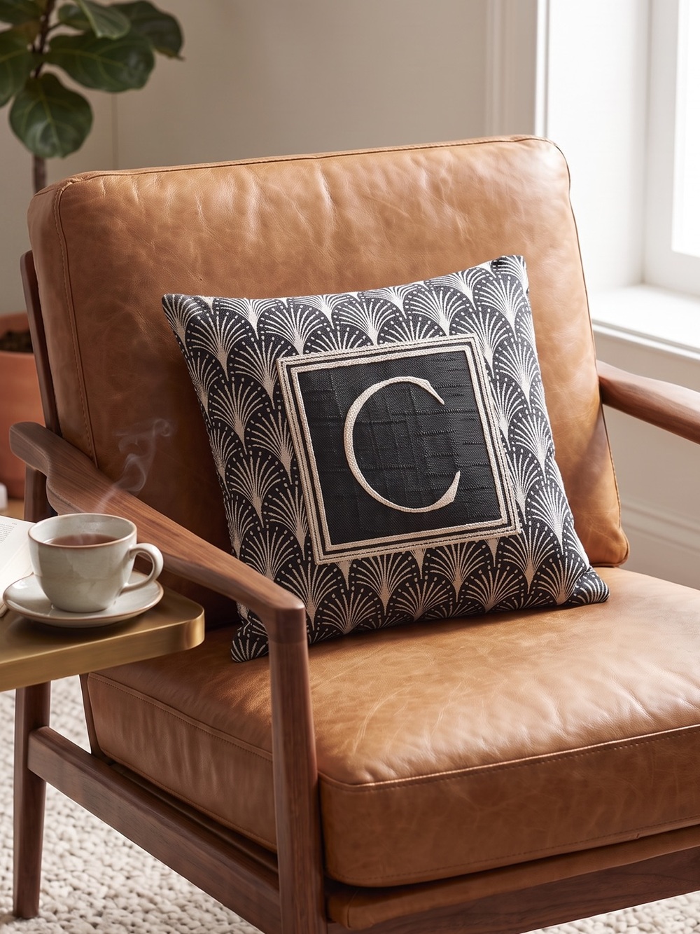 Black & White Monogram 'C' Accent Pillow